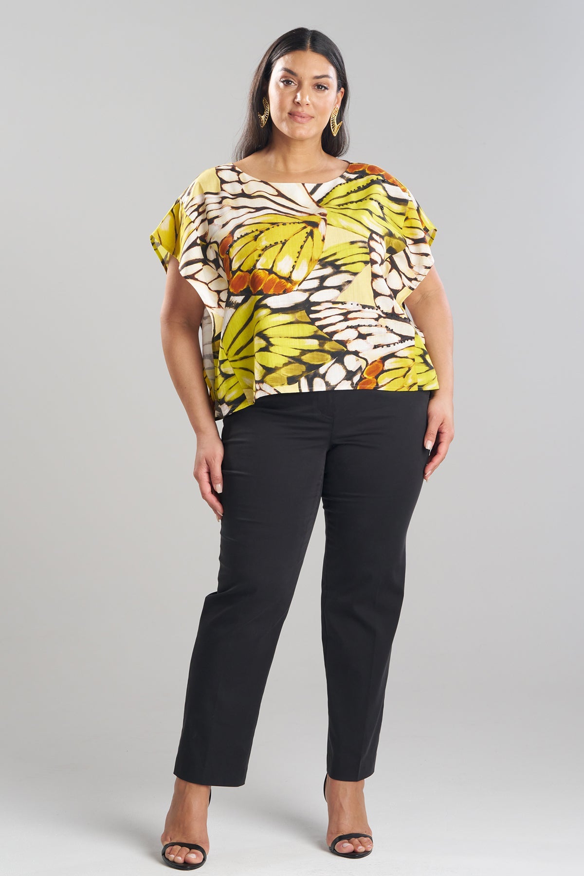 NATORI Butterfly Linen Blend Beaded Square Top