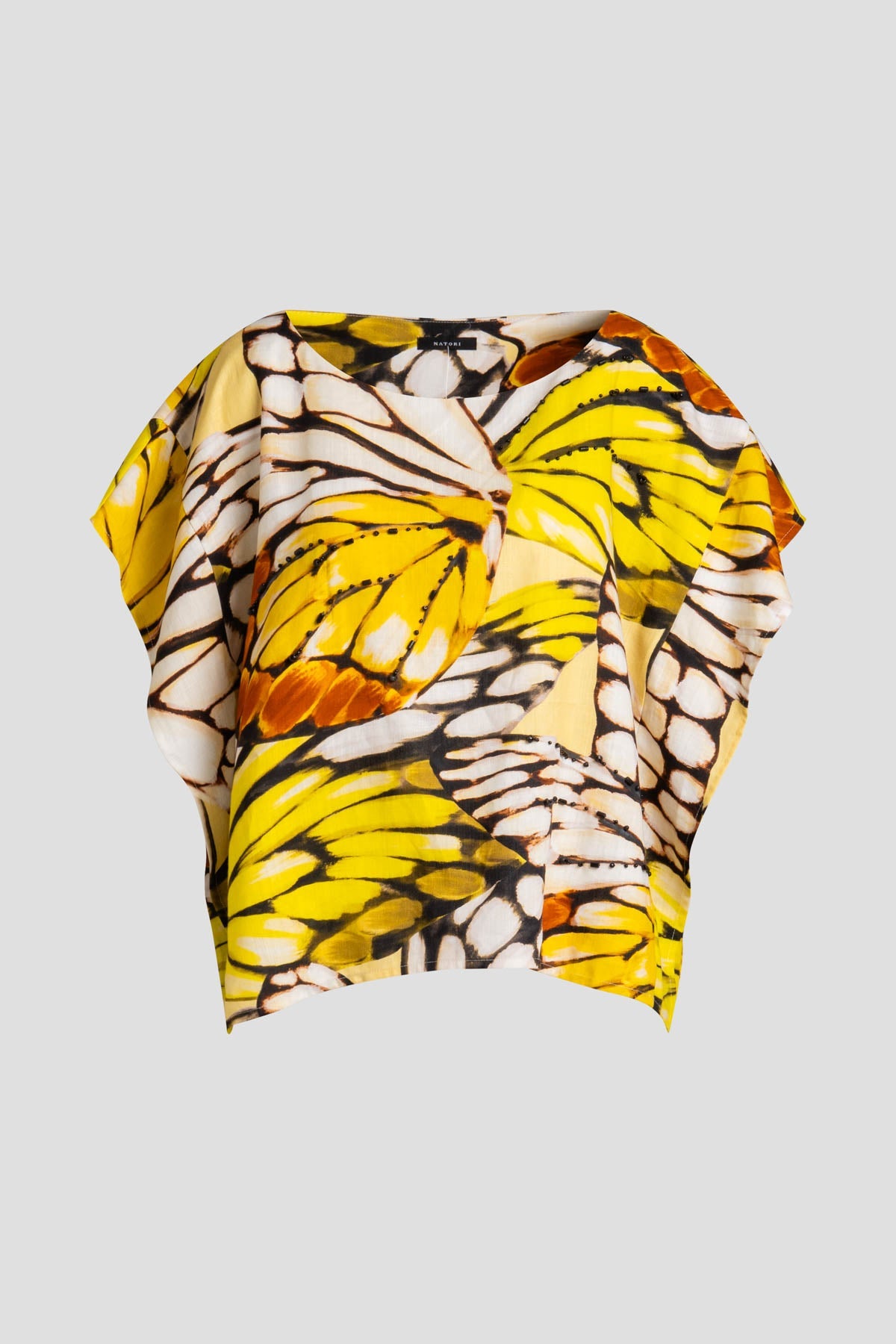 NATORI Butterfly Linen Blend Beaded Square Top
