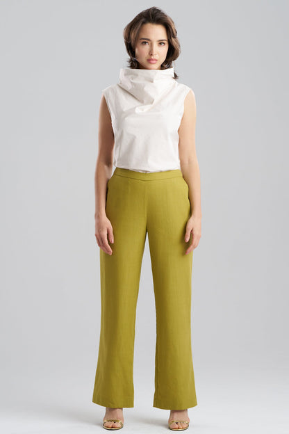 NATORI Solid Linen Pull On Straight Leg Pants