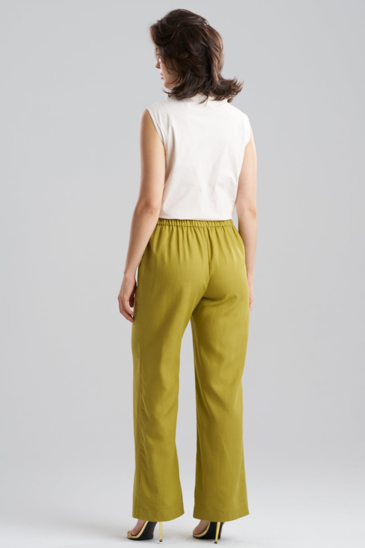 NATORI Solid Linen Pull On Straight Leg Pants