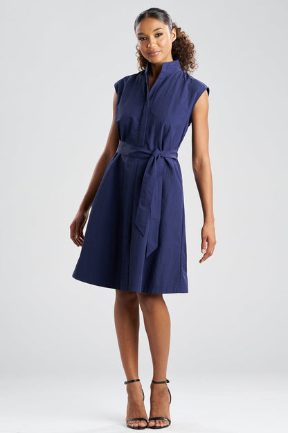 NATORI Solid Taffeta Tie Front Dress
