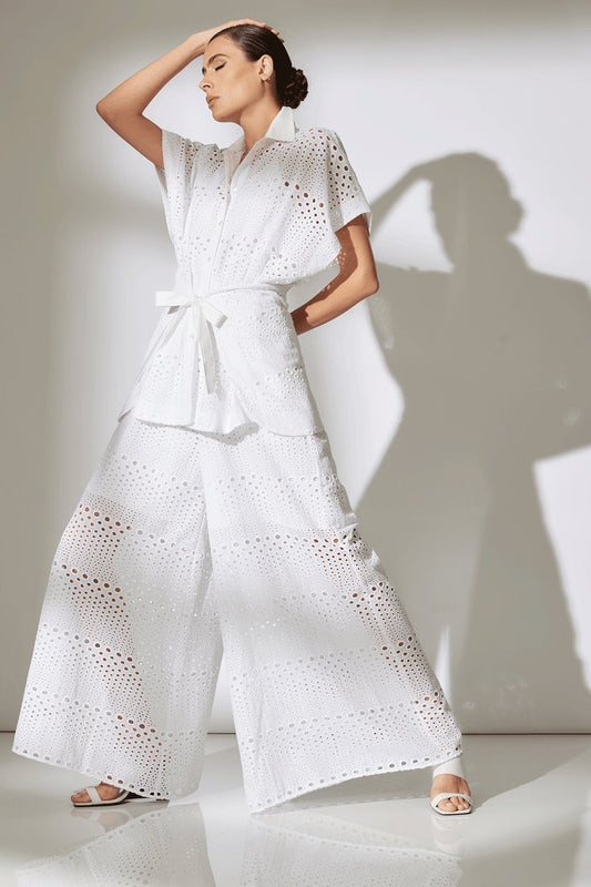 NATORI Buy Round Eyelet Kimono Wrap Shirt in White Online