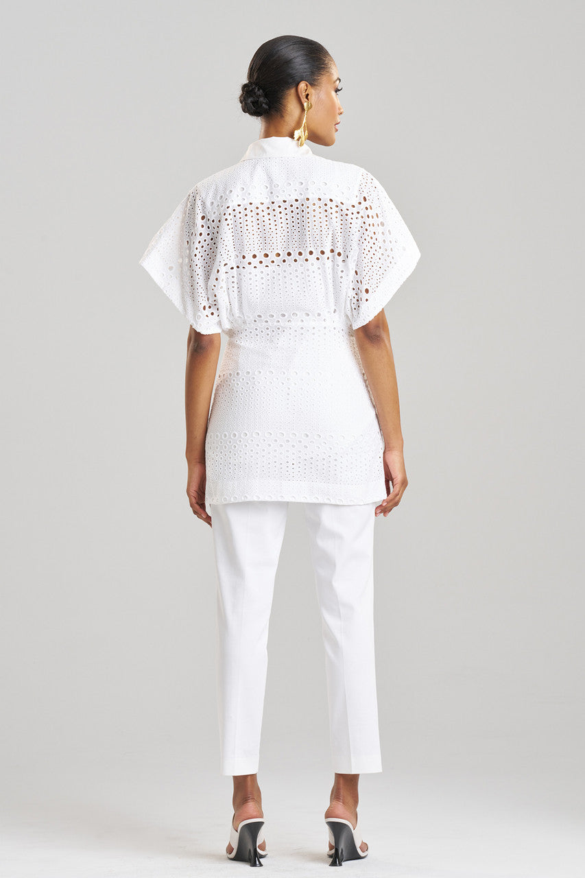 NATORI Buy Round Eyelet Kimono Wrap Shirt in White Online