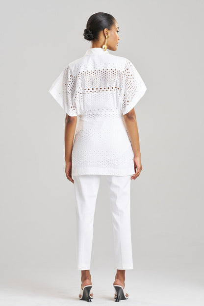 NATORI Buy Round Eyelet Kimono Wrap Shirt in White Online