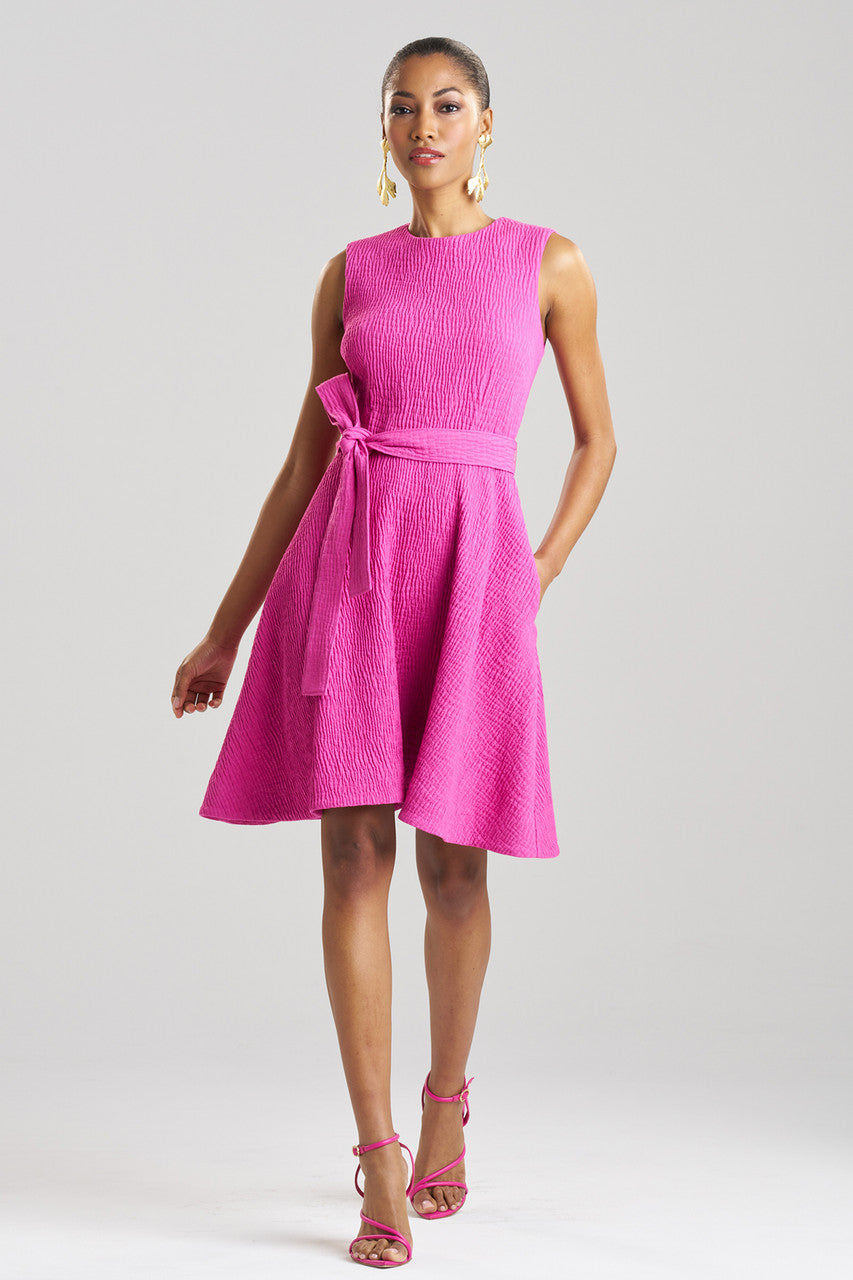 NATORI Buy Textured Cotton Jacquard Sleeveless Dress in Bright Berry Online