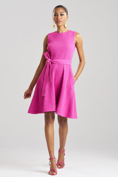 NATORI Buy Textured Cotton Jacquard Sleeveless Dress in Bright Berry Online