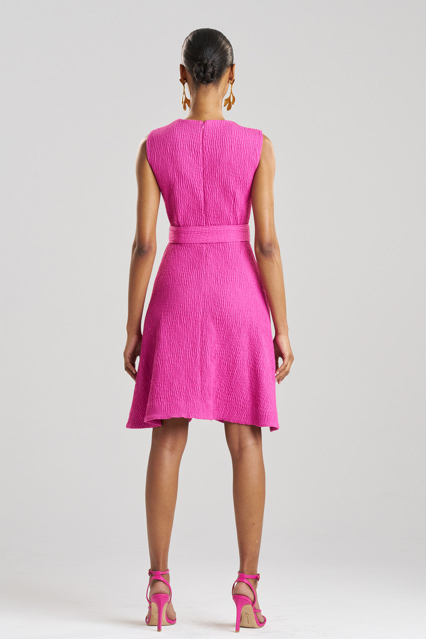 NATORI Buy Textured Cotton Jacquard Sleeveless Dress in Bright Berry Online