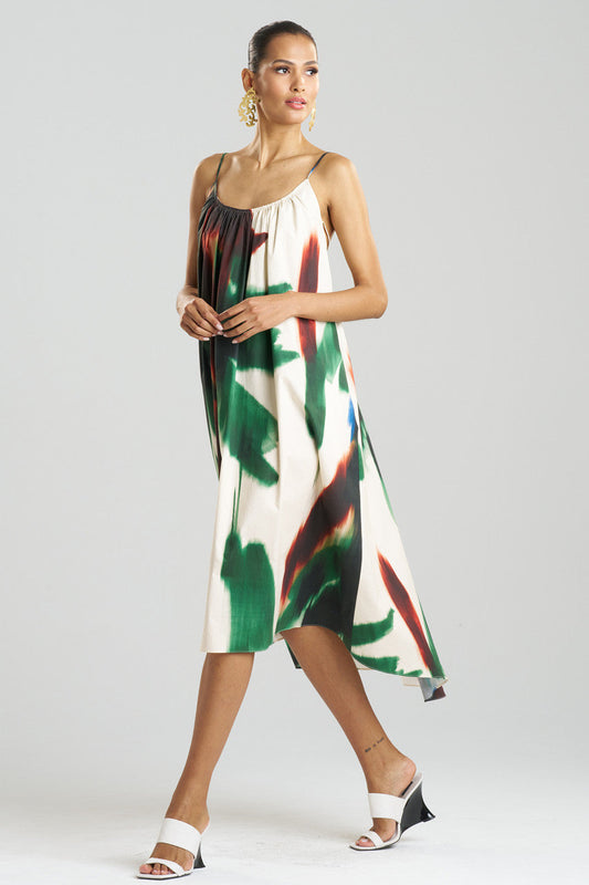 NATORI Buy Amalfi Printed Cotton Poplin Open Back Dress in Neutral Green Online