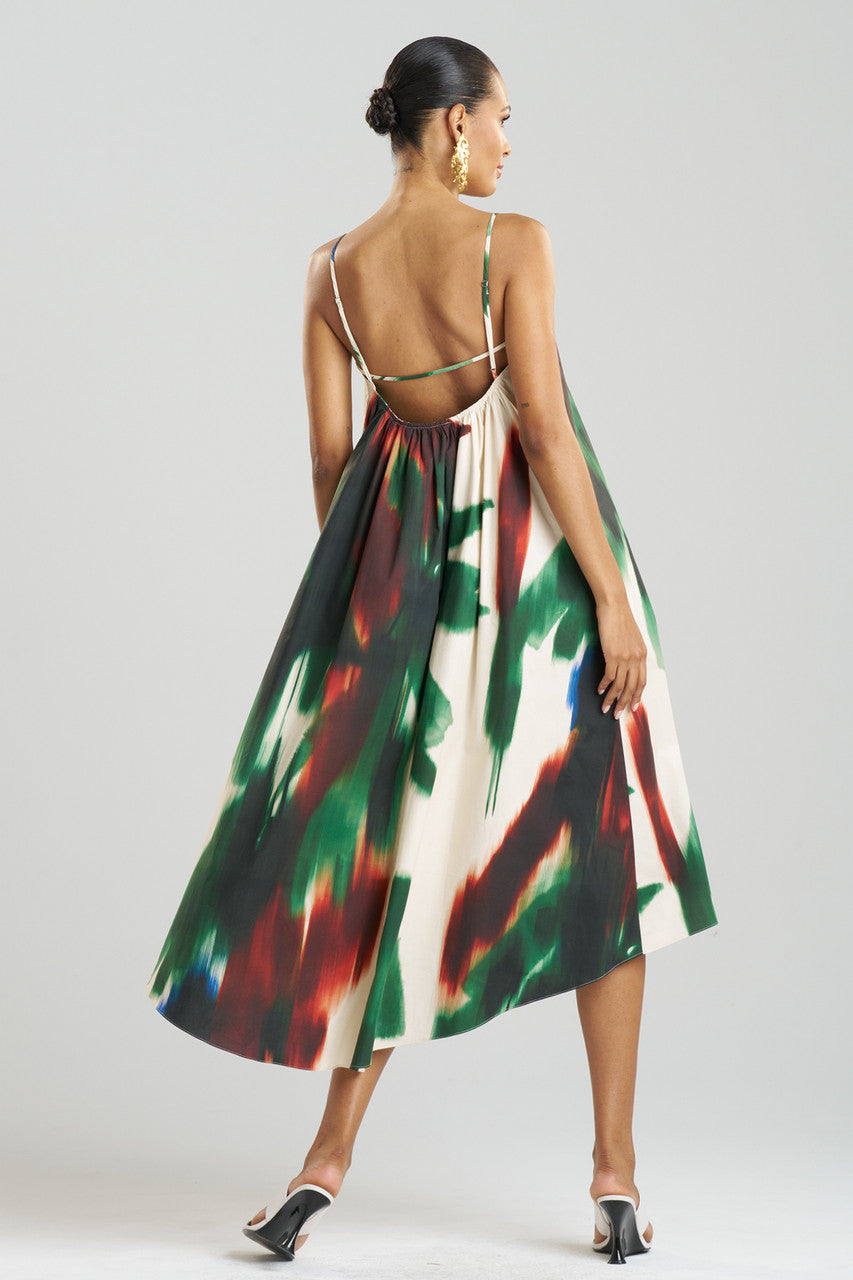 NATORI Buy Amalfi Printed Cotton Poplin Open Back Dress in Neutral Green Online