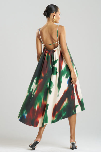 NATORI Buy Amalfi Printed Cotton Poplin Open Back Dress in Neutral Green Online