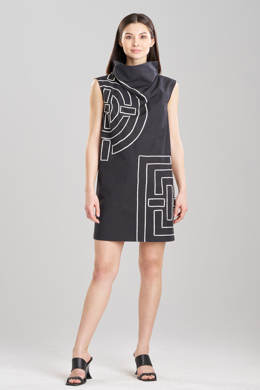 NATORI Buy Tech Cotton Taffeta Embroidered Funnel Shift Dress in Black Online