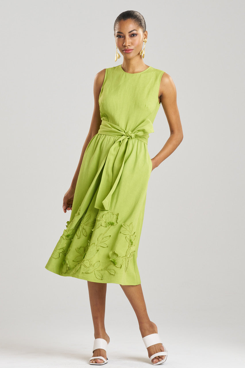 NATORI Buy Linen Embroidered Fit & Flare Dress in Pear Online