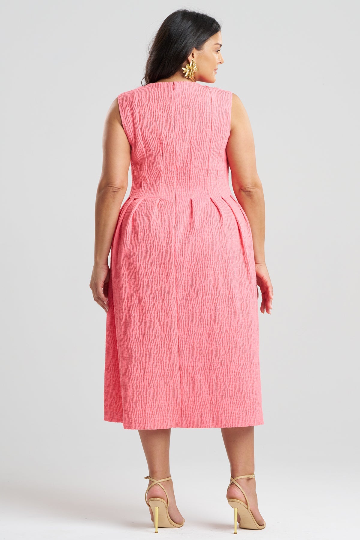 NATORI Textured Cotton Jacquard Sleeveless Pleated Dress