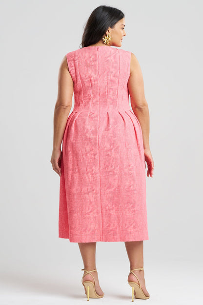 NATORI Textured Cotton Jacquard Sleeveless Pleated Dress