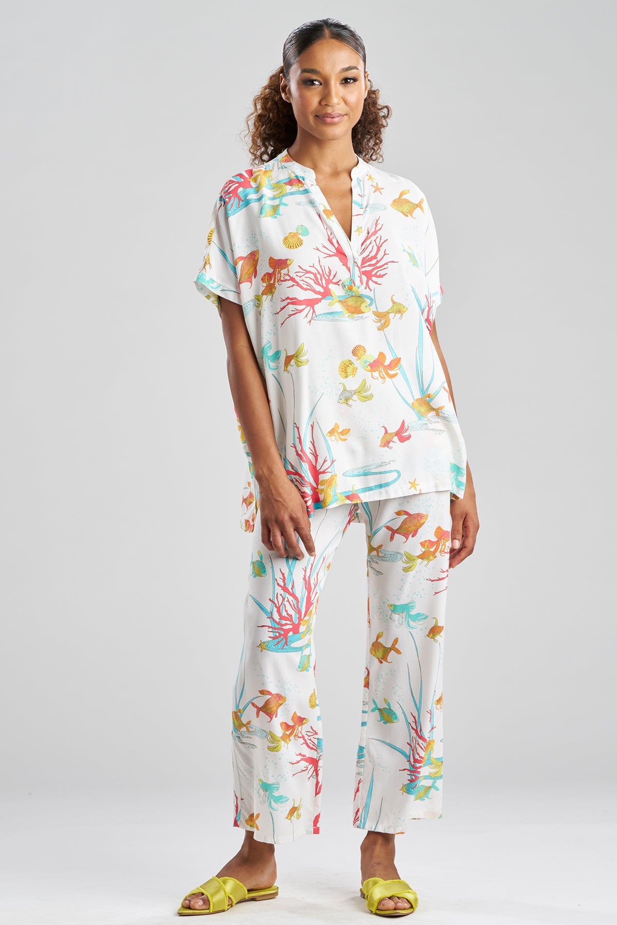 NATORI Ocean's Embrace Printed Challis Mandarin PJ Set