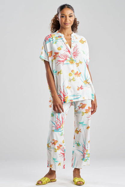 NATORI Ocean's Embrace Printed Challis Mandarin PJ Set