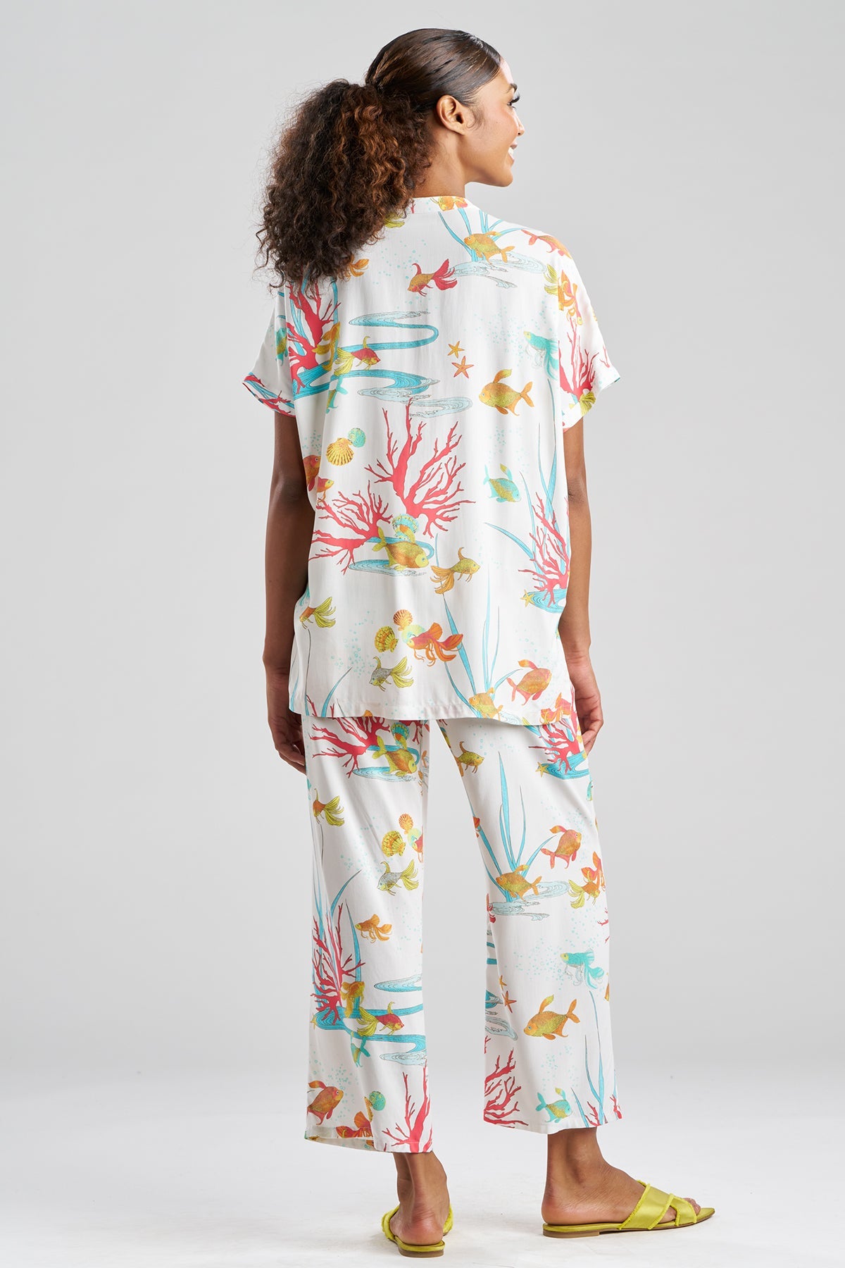 NATORI Ocean's Embrace Printed Challis Mandarin PJ Set