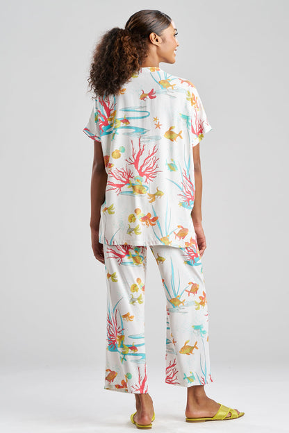 NATORI Ocean's Embrace Printed Challis Mandarin PJ Set