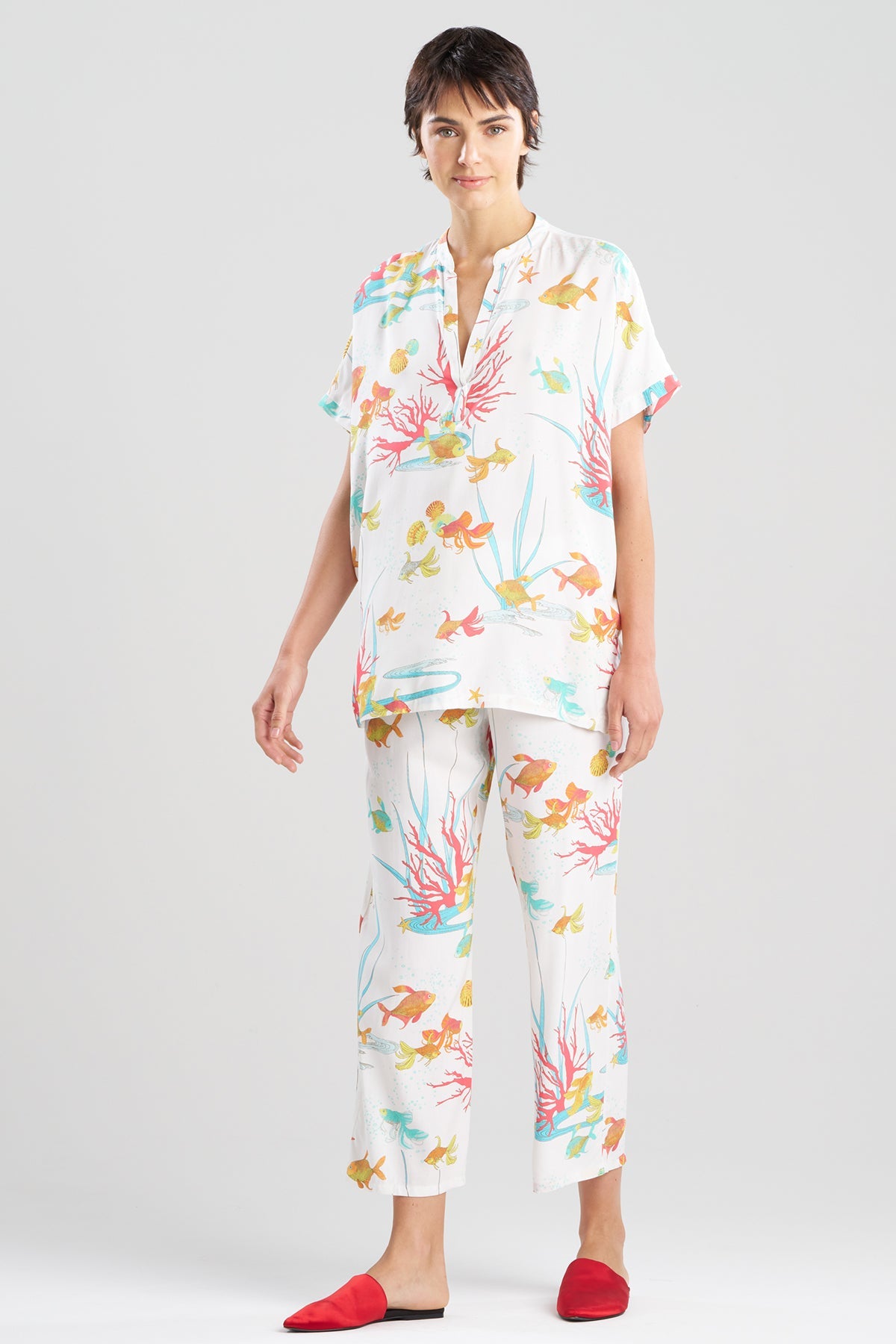 NATORI Ocean's Embrace Printed Challis Mandarin PJ Set
