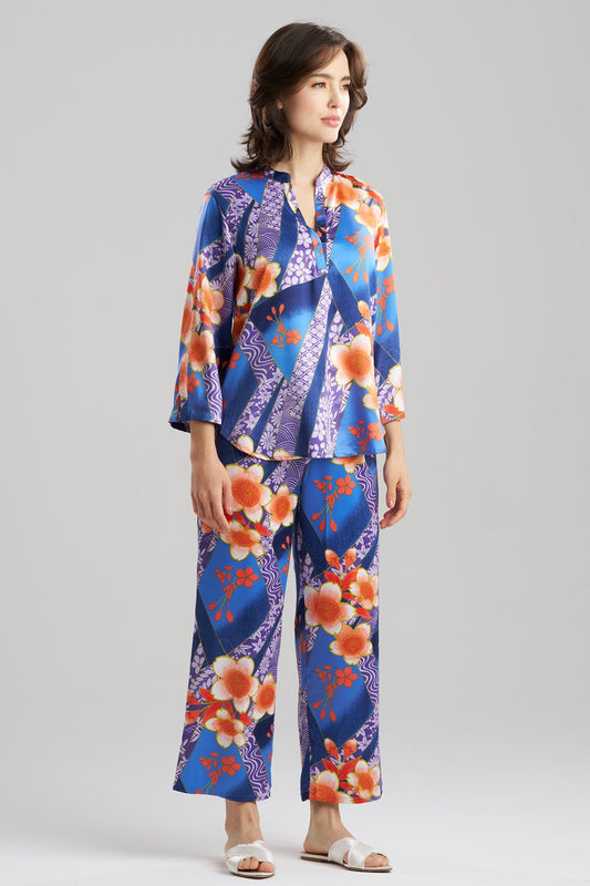 NATORI Magnolia Printed Satin Mandarin PJ Set