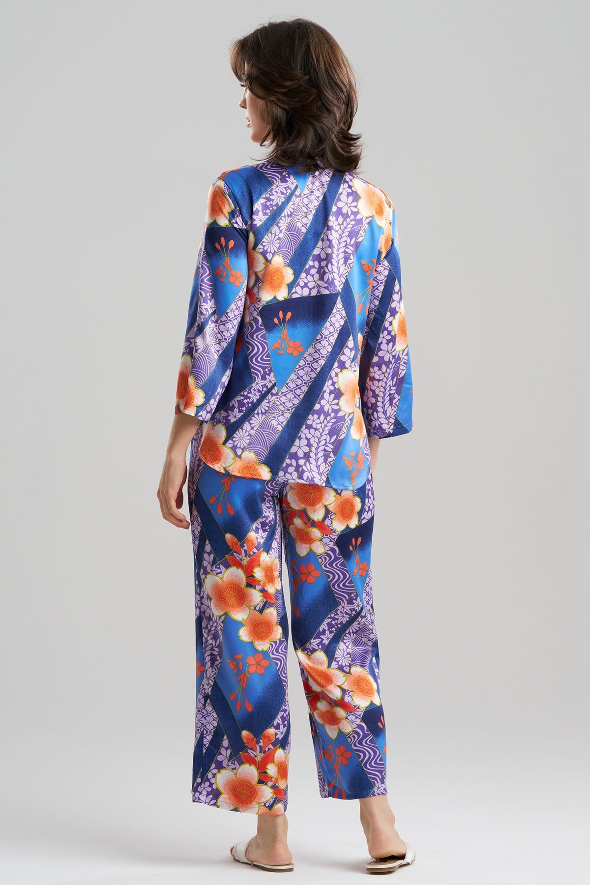 NATORI Magnolia Printed Satin Mandarin PJ Set