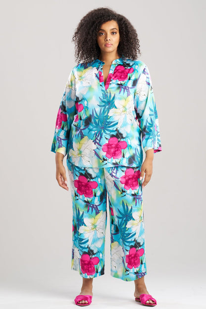 NATORI Viva Printed Satin Mandarin PJ Set