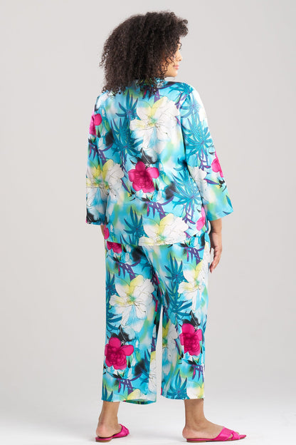 NATORI Viva Printed Satin Mandarin PJ Set