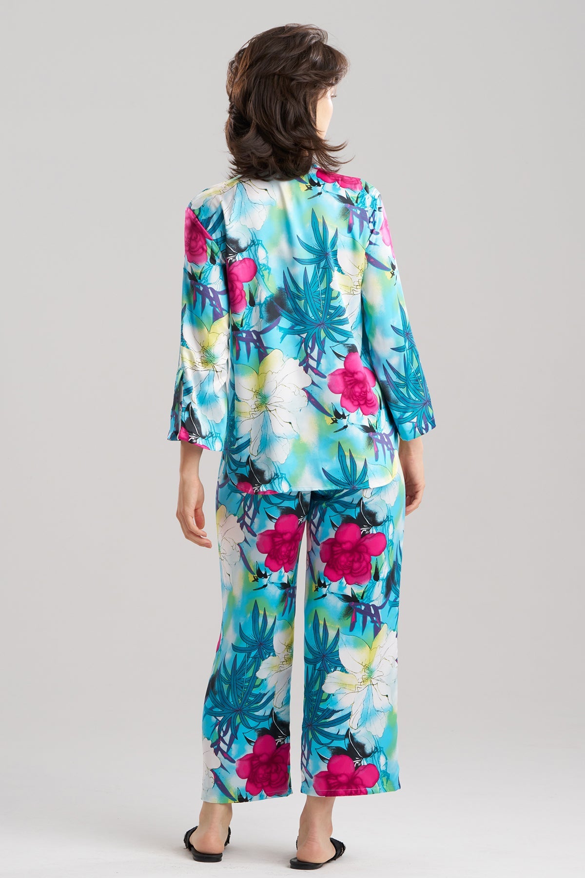 NATORI Viva Printed Satin Mandarin PJ Set