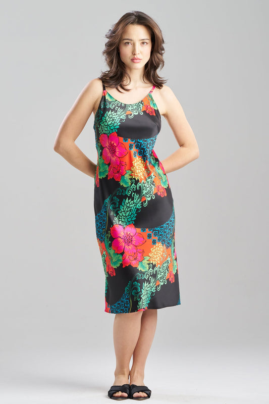 NATORI Harvest Printed Satin Slip Dress