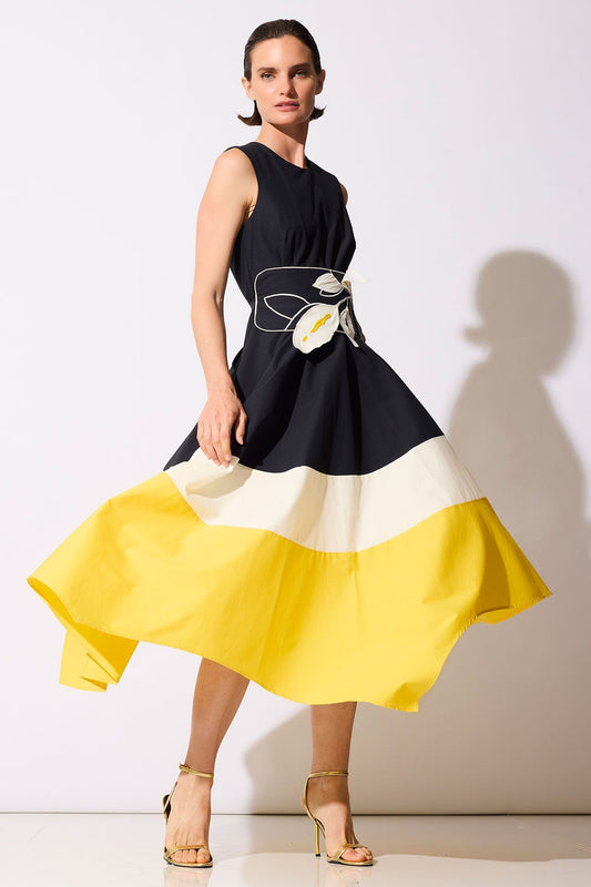 NATORI Color Block Tech Cotton Taffeta Origami Maxi Dress