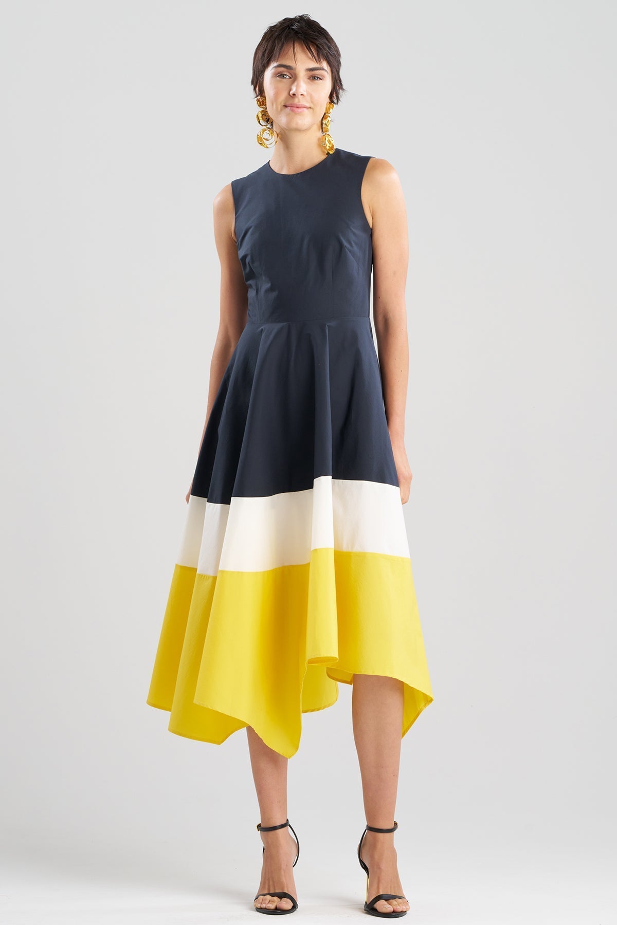 NATORI Color Block Tech Cotton Taffeta Origami Maxi Dress