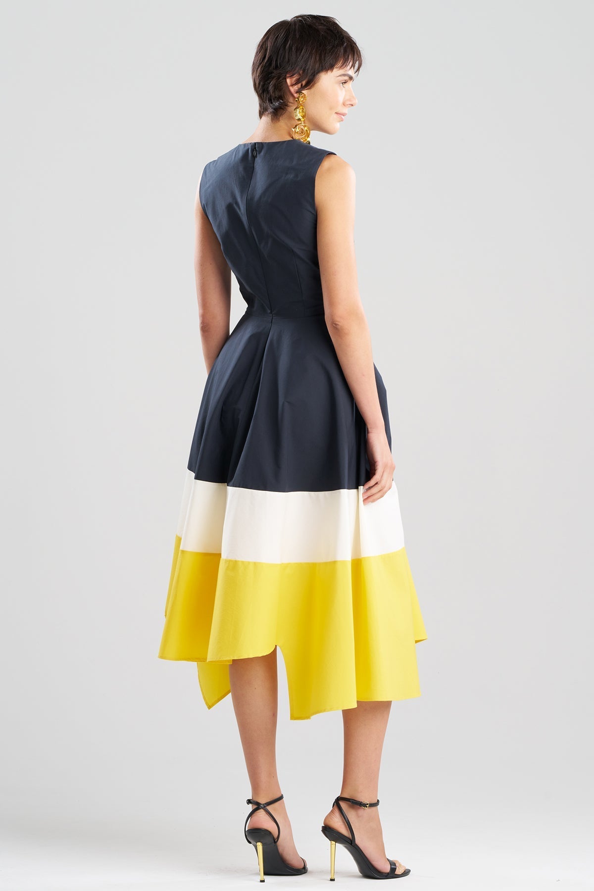 NATORI Color Block Tech Cotton Taffeta Origami Maxi Dress