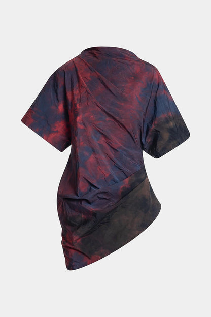 NATORI Niji Tie Dye Taffeta Asymmetric Draped Top