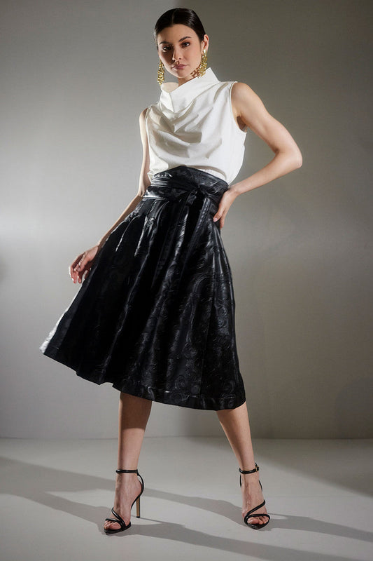 NATORI Buy Leticia Embroidered Faux Leather Skirt in Black Online