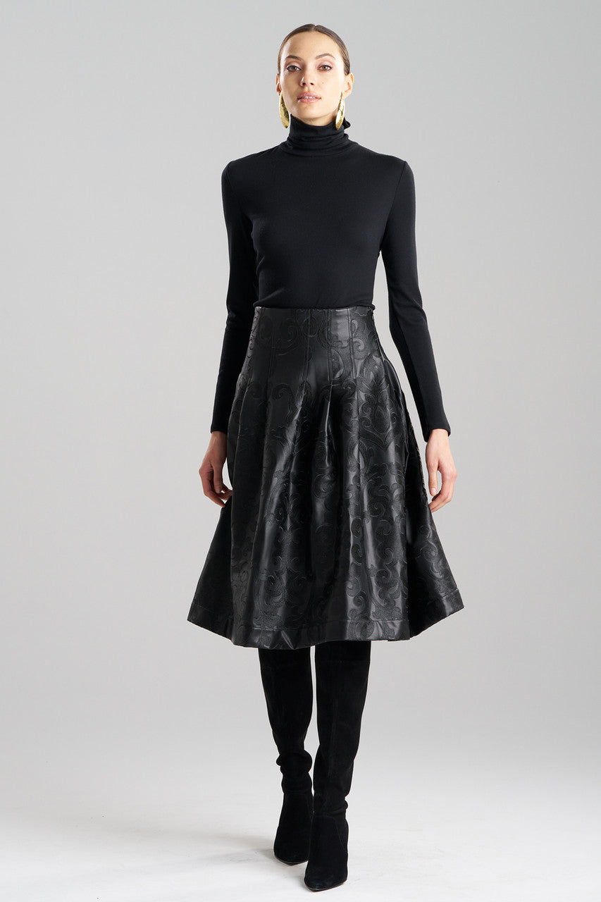 NATORI Buy Leticia Embroidered Faux Leather Skirt in Black Online