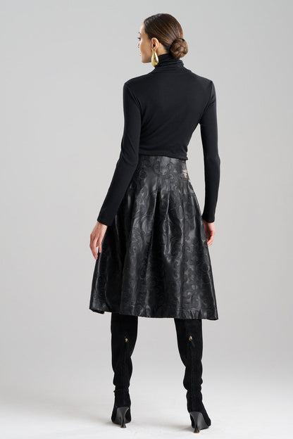 NATORI Buy Leticia Embroidered Faux Leather Skirt in Black Online