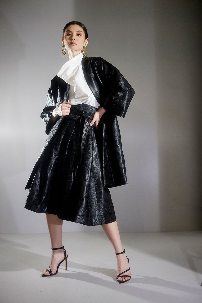 NATORI Buy Leticia Embroidered Faux Leather Skirt in Black Online
