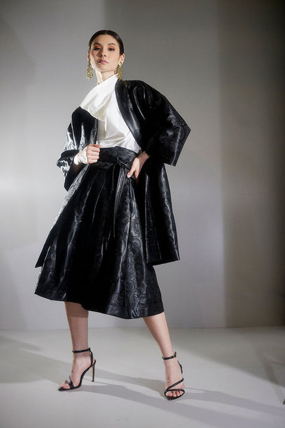 NATORI Buy Leticia Embroidered Faux Leather Skirt in Black Online