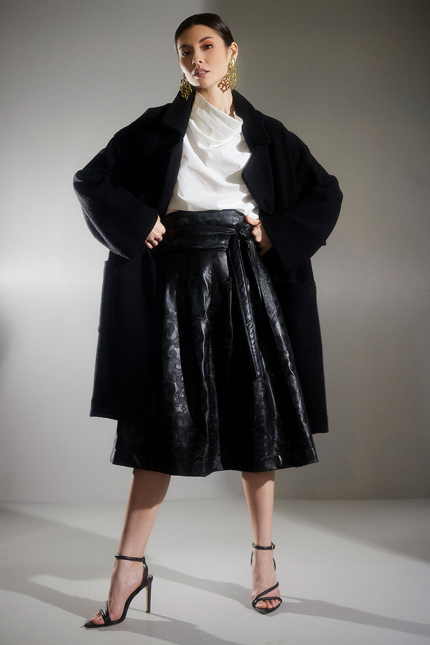 NATORI Buy Leticia Embroidered Faux Leather Skirt in Black Online
