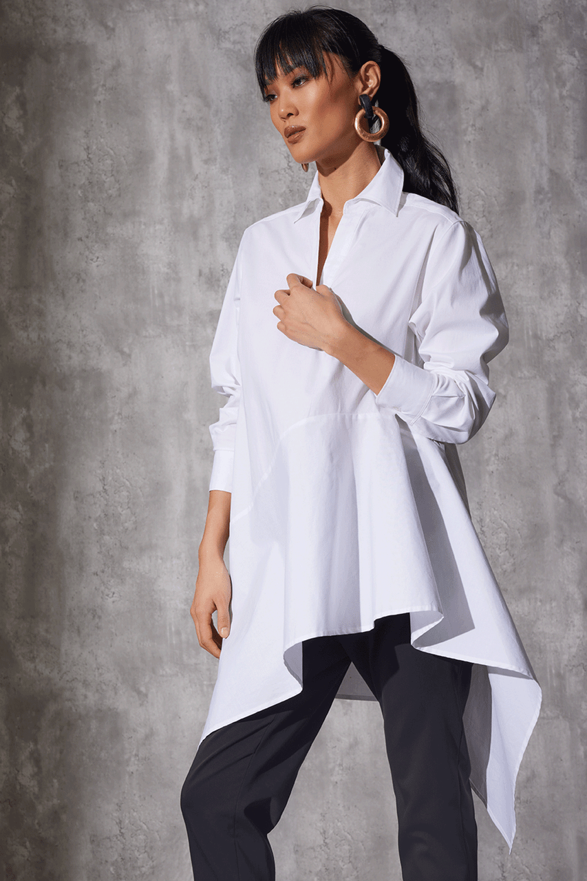 NATORI Buy Cotton Poplin Asymmetrical Flounce Shirt in White Online
