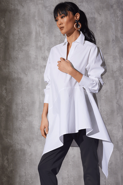 NATORI Buy Cotton Poplin Asymmetrical Flounce Shirt in White Online