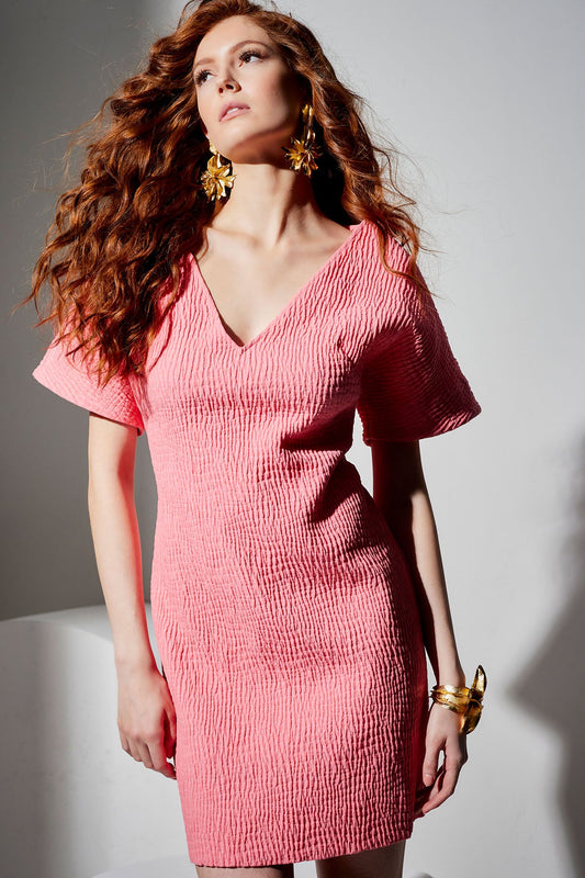 NATORI Textured Cotton Jacquard Short Sleeve Sheath Dress