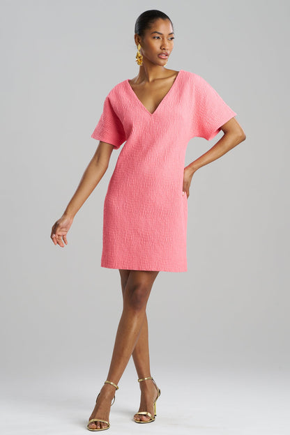 NATORI Textured Cotton Jacquard Short Sleeve Sheath Dress