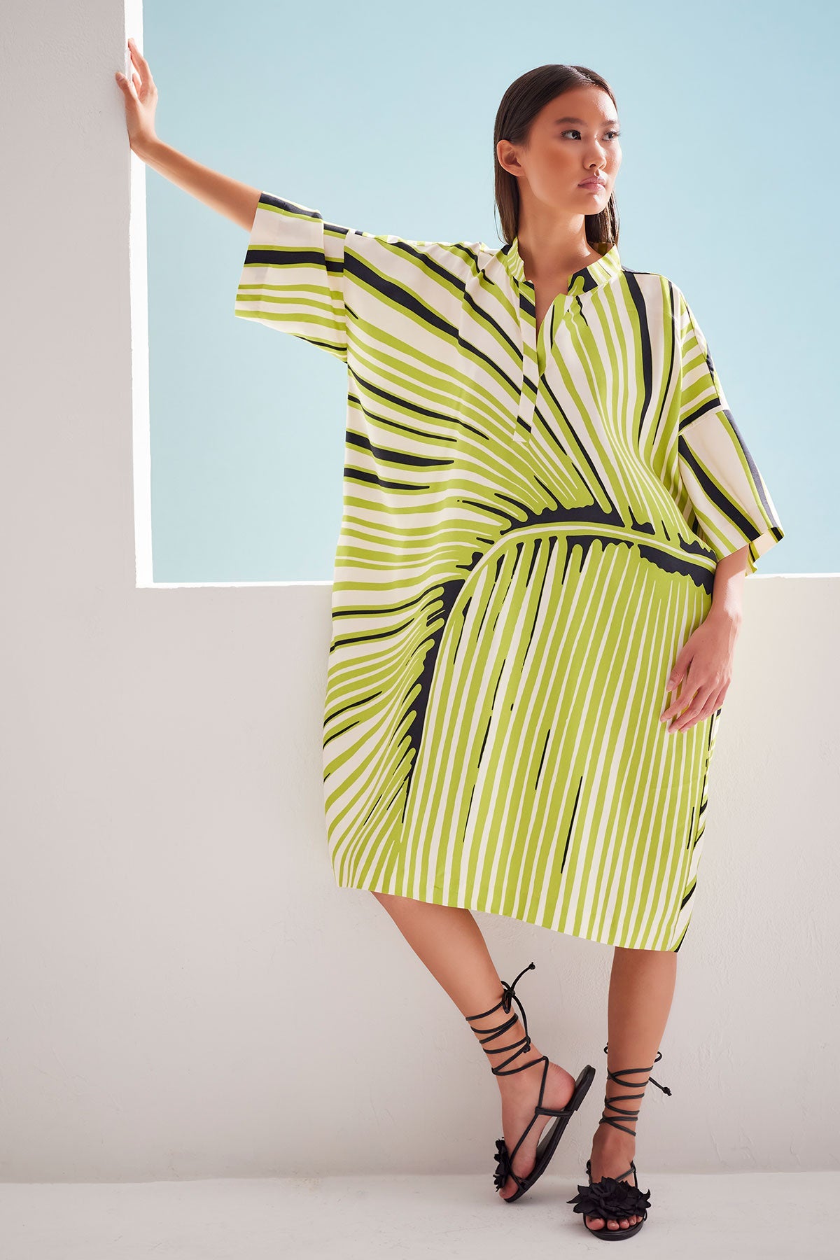 NATORI Yoshinoki Cotton Silk Caftan Dress