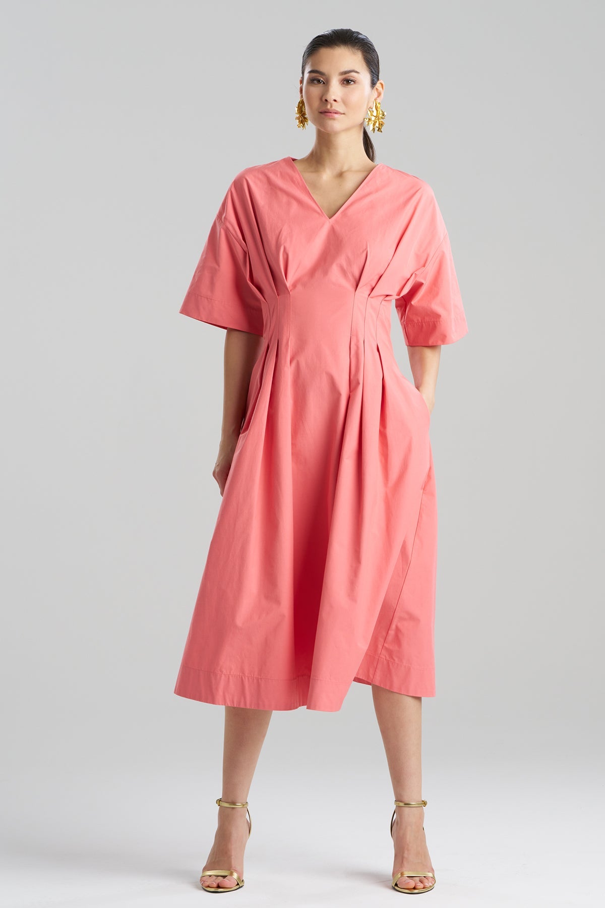 NATORI Tech Cotton Taffeta V-Neck Dress