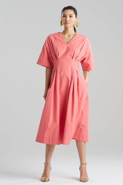 NATORI Tech Cotton Taffeta V-Neck Dress