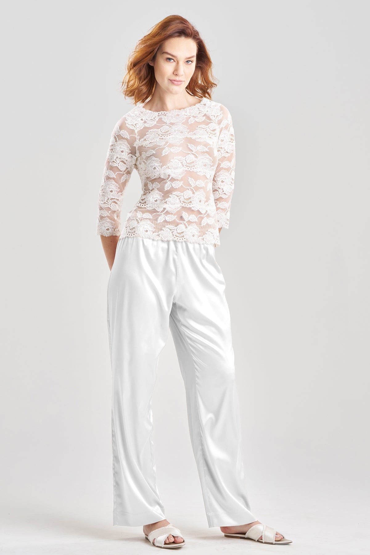 NATORI Buy Imagine Allover Lace Top in Warm White Online