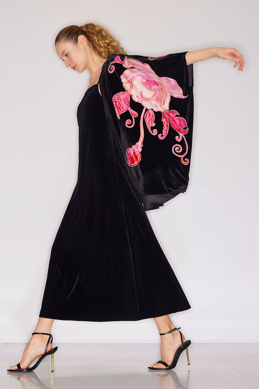 NATORI Natalie Velvet Appliqued Cocoon Cardigan