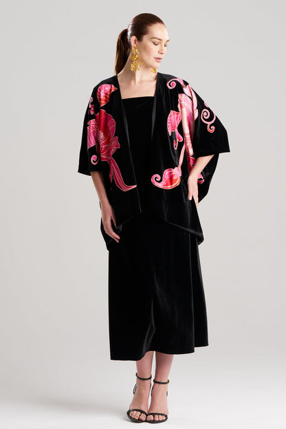 NATORI Natalie Velvet Appliqued Cocoon Cardigan