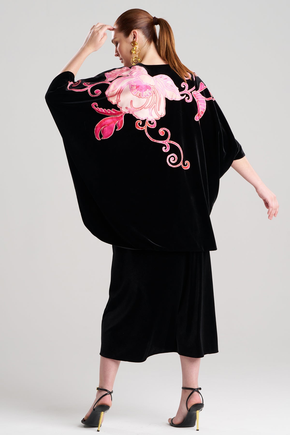 NATORI Natalie Velvet Appliqued Cocoon Cardigan